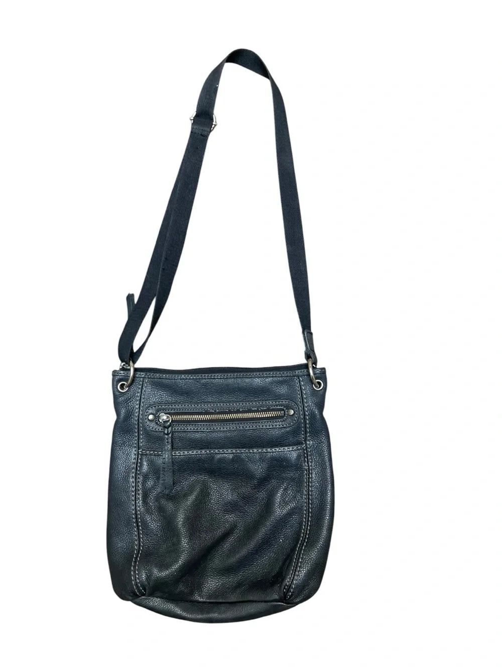 The Sak Black Pebbled Leather Crossbody Bag Adjustable Organizer Purse